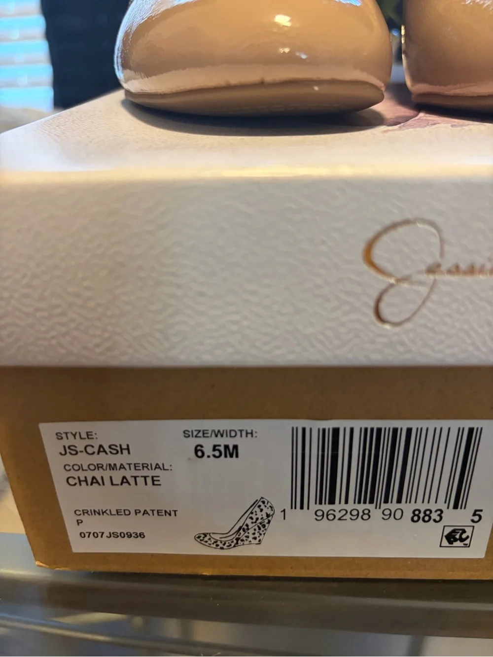 Jessica Simpson Tan Patent Wedge Pumps